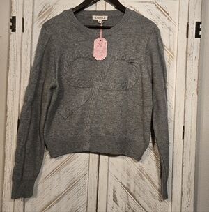 Nanette Lepore NWT Gray Bow Detail Crewneck Sweater Size Medium